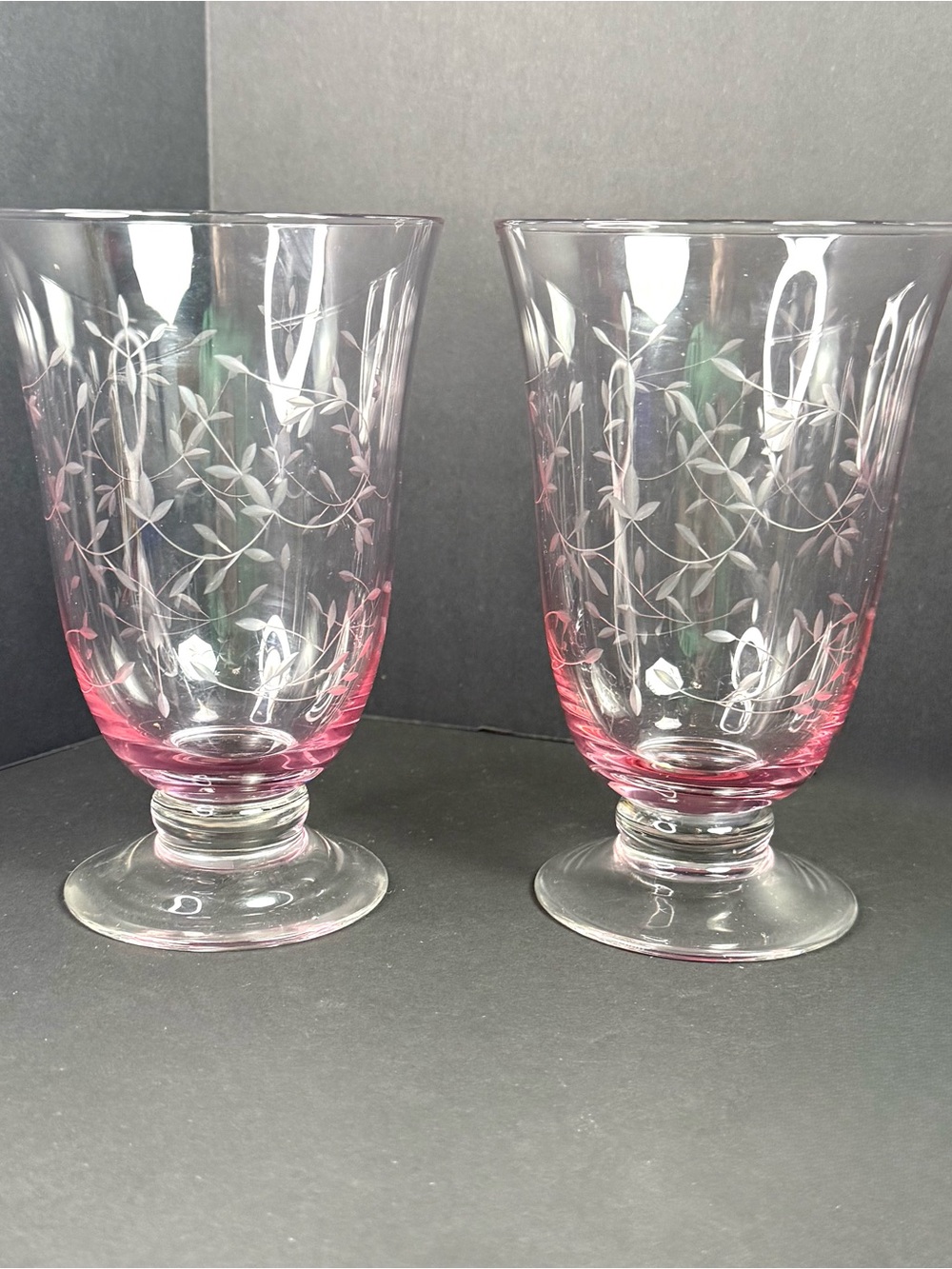 Vintage LENOX Crystal Pink HEATHER Pattern Footed TUMBLER 15 Oz Drinking Glass 2
